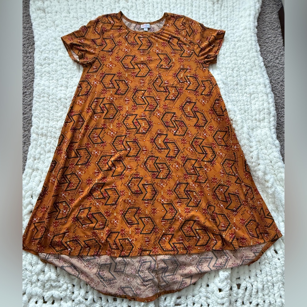 LuLaRoe women’s Dress with Geometric Orange Pattern